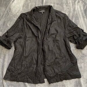 Linear Blazer Jacket 3X Open Front Linen Blend Polka Dot Elbow Sleeve